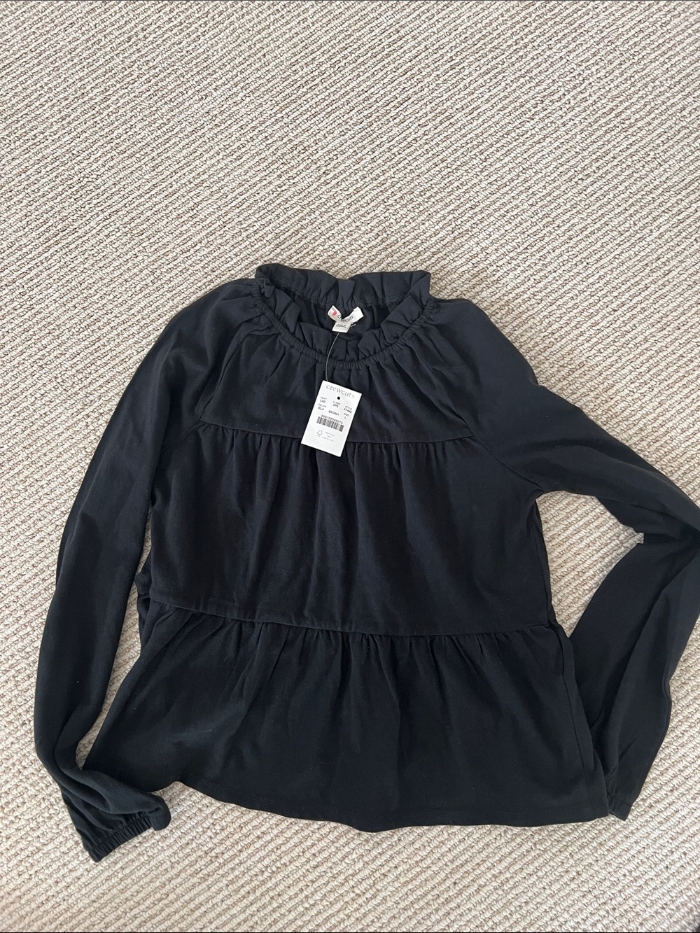 J Crew Black Ruffled Neck Long-Sleeve Girls Top